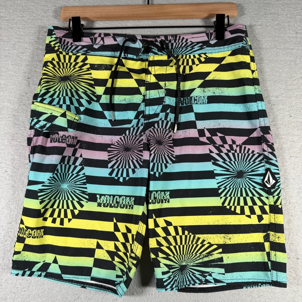 Volcom Mod-Tech Mod Stone Stripe Board‎ Shorts Mens 30 Neon Geometric C0812232